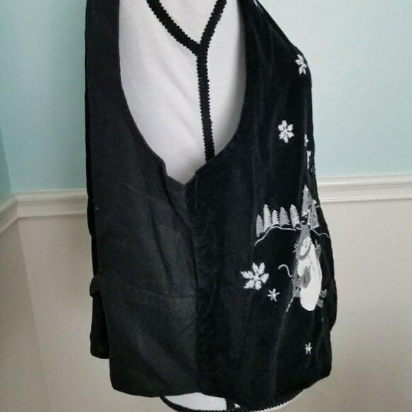 Winter Snowman Deer Scence Black Vest Size Large Holiday‎ - Picture 2 of 8